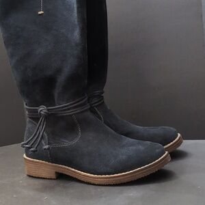 Reflexan Laufkomfort Woman's Blue Suede Leather Mid-caf Zippered Boots,Size 40